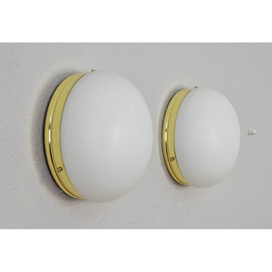 Image 1 of Pair of vintage metalarte brass and opaline glass wall lamp, Spain 1970