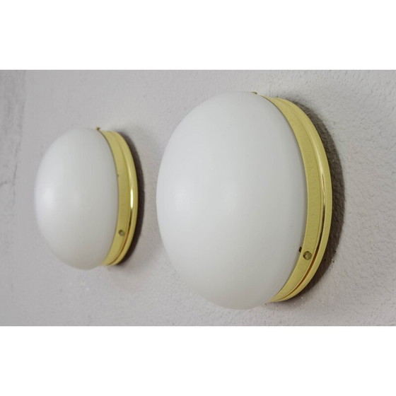 Image 1 of Pair of vintage metalarte brass and opaline glass wall lamp, Spain 1970