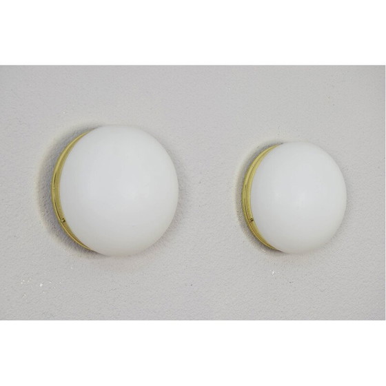 Image 1 of Pair of vintage metalarte brass and opaline glass wall lamp, Spain 1970