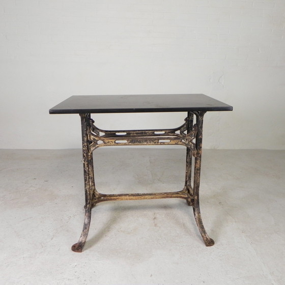Image 1 of Industrial Table, Garden Table With Stone Plate On Cast Iron Frame, 1930s