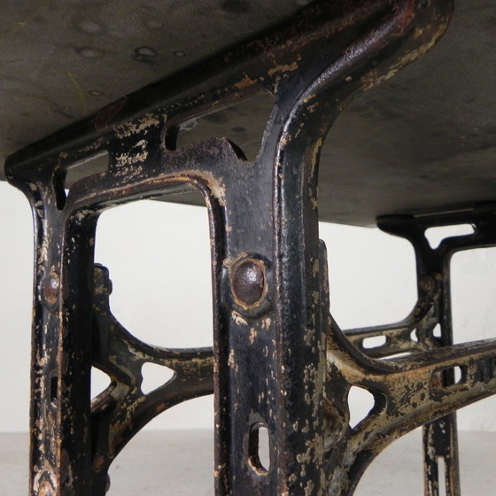 Image 1 of Industrial Table, Garden Table With Stone Plate On Cast Iron Frame, 1930s