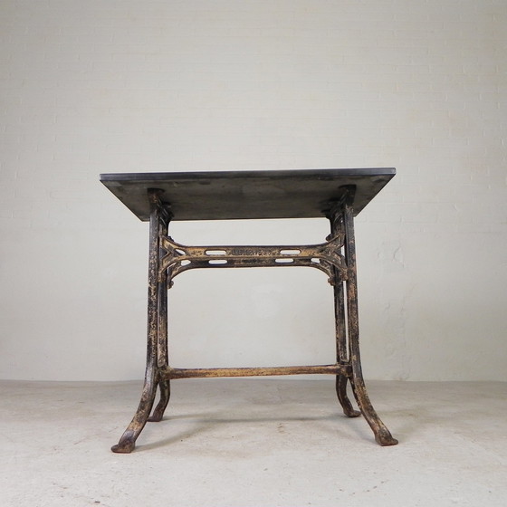 Image 1 of Industrial Table, Garden Table With Stone Plate On Cast Iron Frame, 1930s