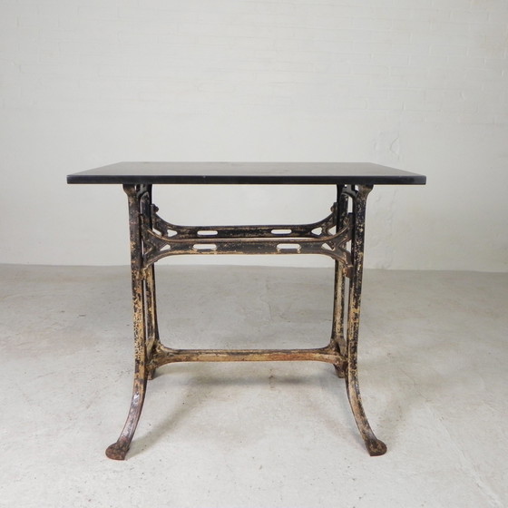 Image 1 of Industrial Table, Garden Table With Stone Plate On Cast Iron Frame, 1930s
