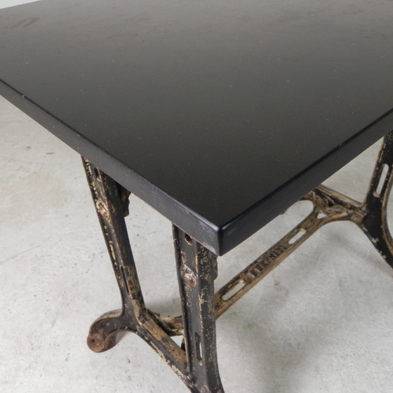Image 1 of Industrial Table, Garden Table With Stone Plate On Cast Iron Frame, 1930s