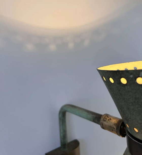 Image 1 of Lampada da parete vintage regolabile, ottone e verde patinato, Italia 1950