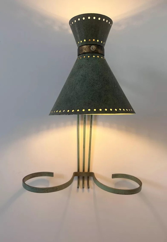 Image 1 of Lampada da parete vintage regolabile, ottone e verde patinato, Italia 1950