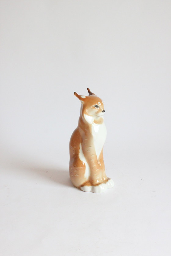 Image 1 of Lomonosov Porcelain Lynx Sculpture, Ussr