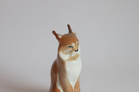 Image 1 of Lomonosov Porcelain Lynx Sculpture, Ussr