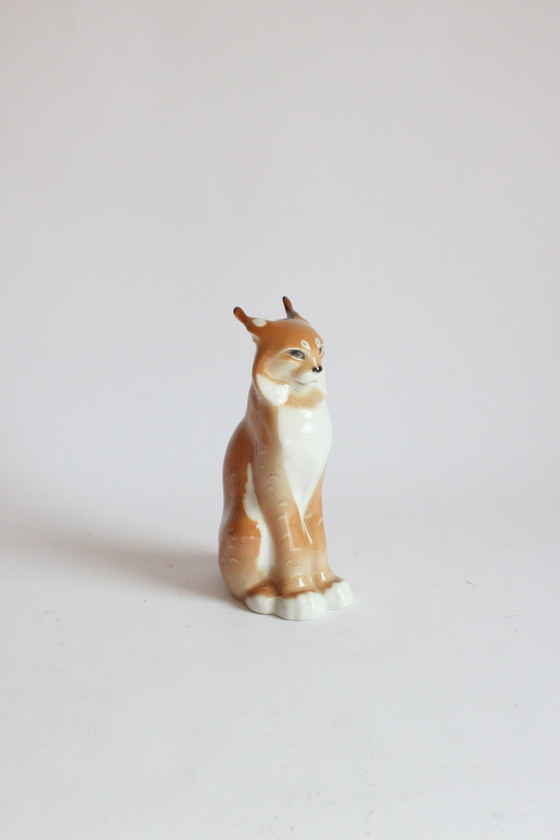 Image 1 of Lomonosov Porcelain Lynx Sculpture, Ussr