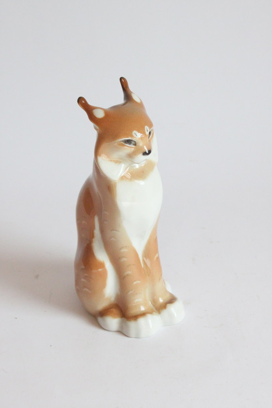 Image 1 of Lomonosov Porcelain Lynx Sculpture, Ussr