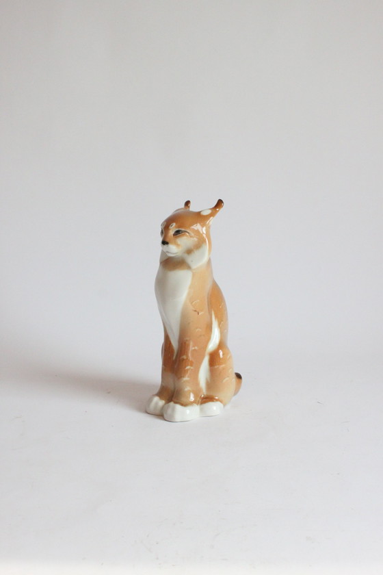 Image 1 of Lomonosov Porcelain Lynx Sculpture, Ussr