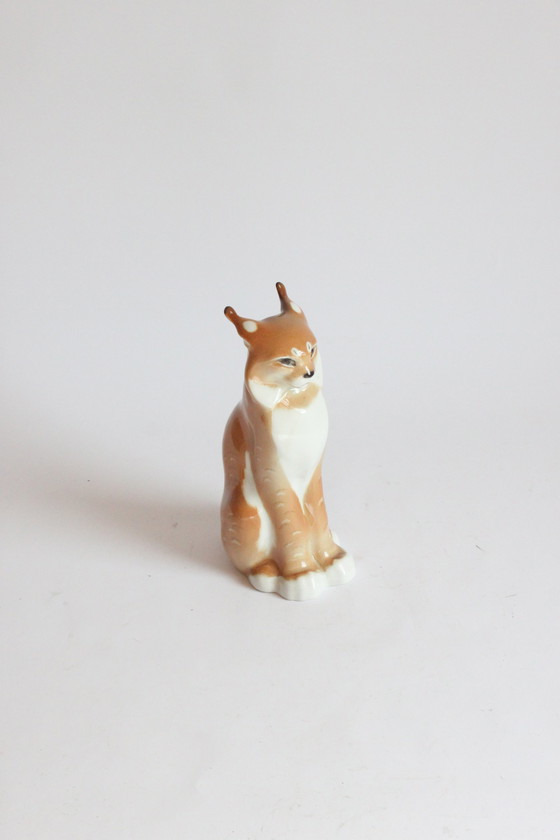 Image 1 of Lomonosov Porcelain Lynx Sculpture, Ussr