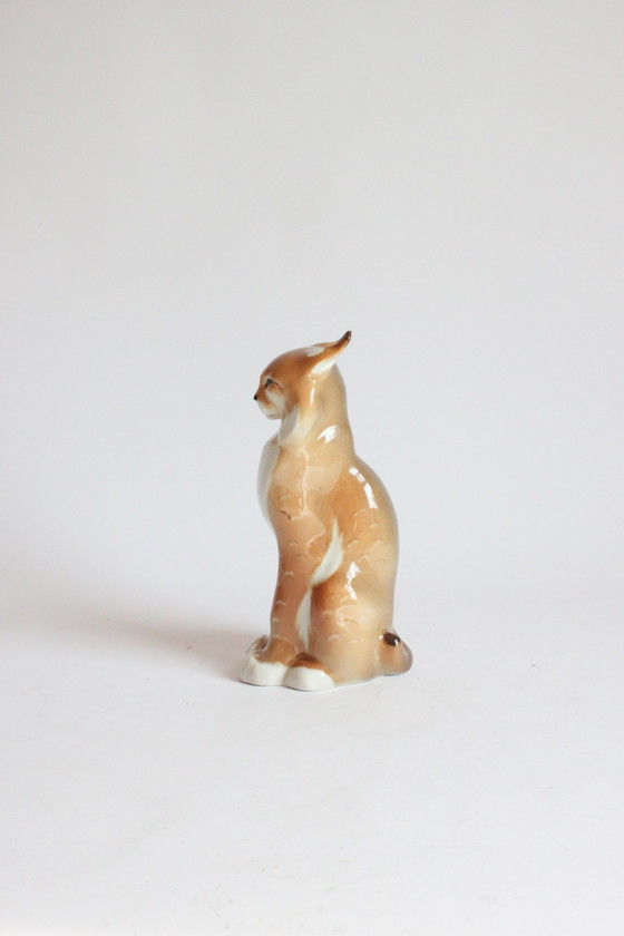 Image 1 of Lomonosov Porcelain Lynx Sculpture, Ussr