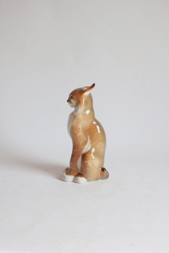 Image 1 of Lomonosov Porcelain Lynx Sculpture, Ussr