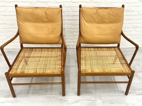 Image 1 of Set di 2 sedie vintage Ole Wanscher | Sedia coloniale | Pelle