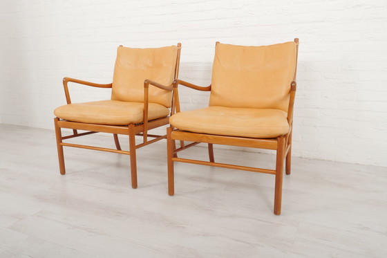 Image 1 of Set di 2 sedie vintage Ole Wanscher | Sedia coloniale | Pelle