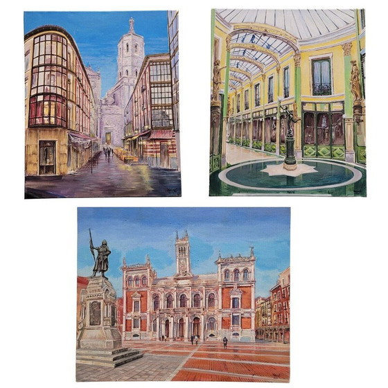 Image 1 of Vintage painting representing the most beautiful places in Valladolid by José A. Gutiérrez, Spain 2024