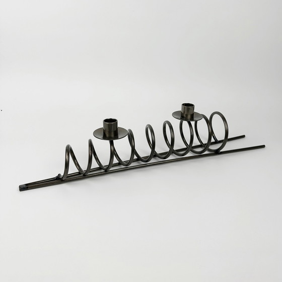 Image 1 of Postmodern metal candle holder black spiral zig zag Memphis