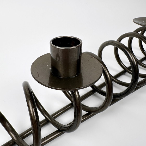 Image 1 of Postmodern metal candle holder black spiral zig zag Memphis