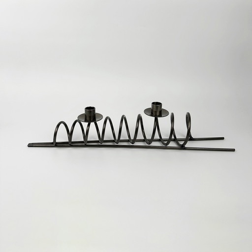 Postmodern metal candle holder black spiral zig zag Memphis