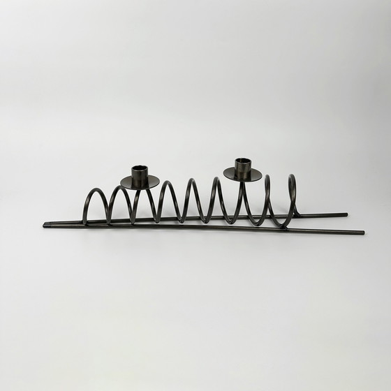 Image 1 of Postmodern metal candle holder black spiral zig zag Memphis