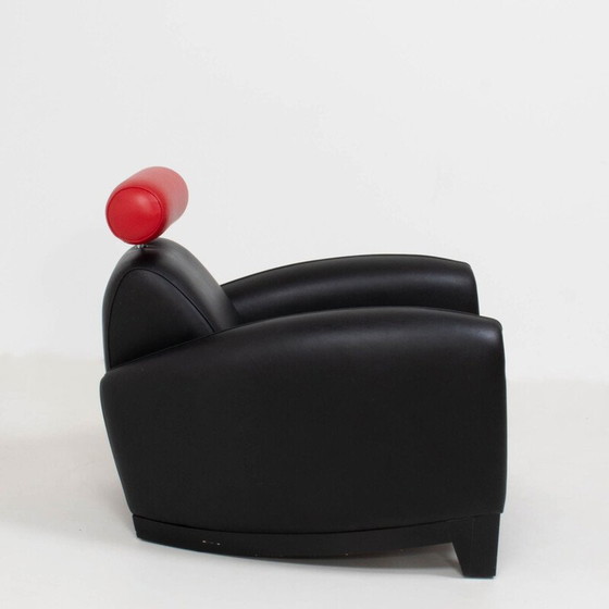 Image 1 of Vintage black and red leather armchair by Franz Romero for De Sede 1930s