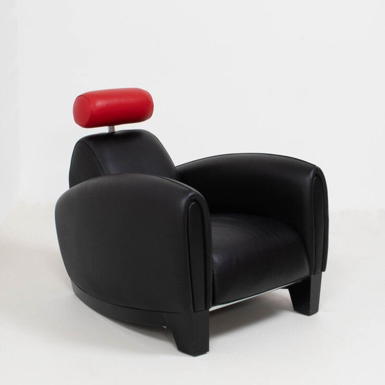 Image 1 of Vintage black and red leather armchair by Franz Romero for De Sede 1930s