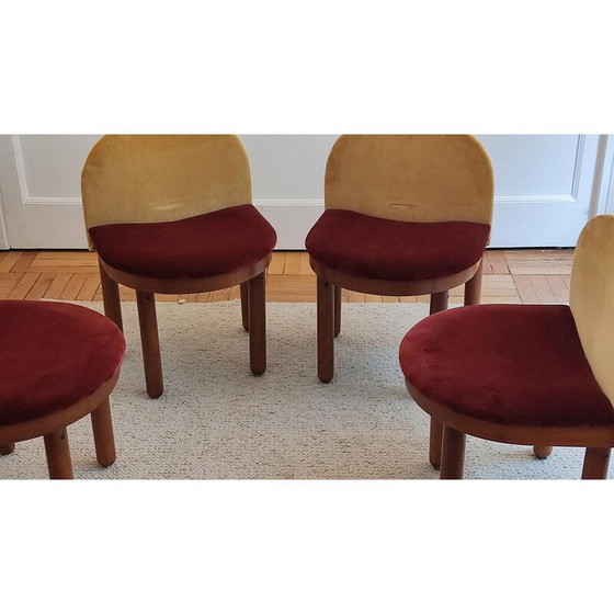 Image 1 of Pair of vintage chairs covered in red and yellow velvet, Italy 1960