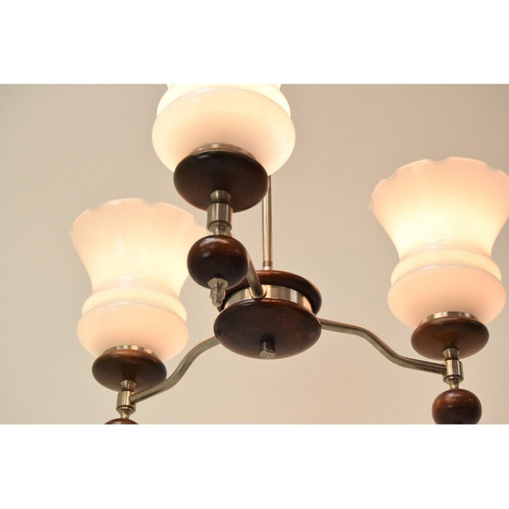 Image 1 of Vintage wood and glass chandelier, Czechoslovakia 1960