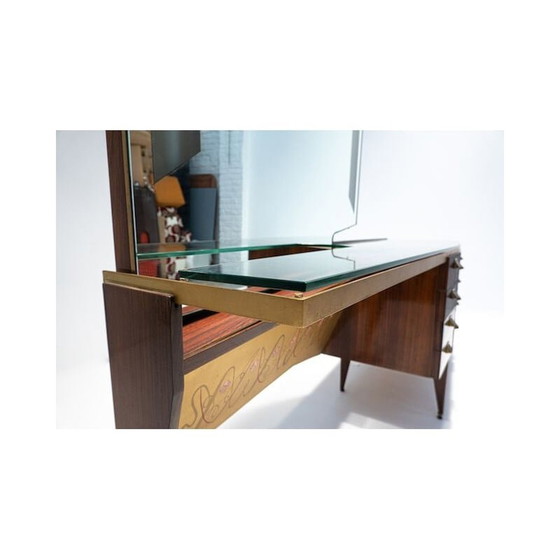 Image 1 of Toletta vintage in legno con specchio luminoso, Italia 1960