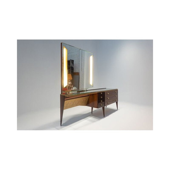 Image 1 of Toletta vintage in legno con specchio luminoso, Italia 1960