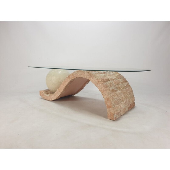 Image 1 of Vintage coffee table in Mactan stone and glass by Magnussen Ponte, 1980