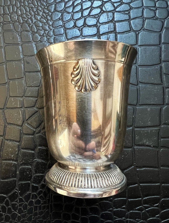 Image 1 of Silver-plated metal tumbler with shell and gadroon decoration 2 hallmarks