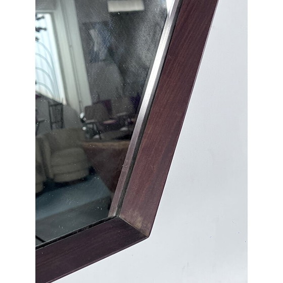 Image 1 of Specchio da parete esagonale in legno vintage, Italia anni '50