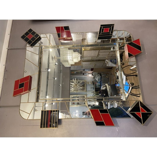 Specchio vintage nero e rosso di Martin Studio anni 2000