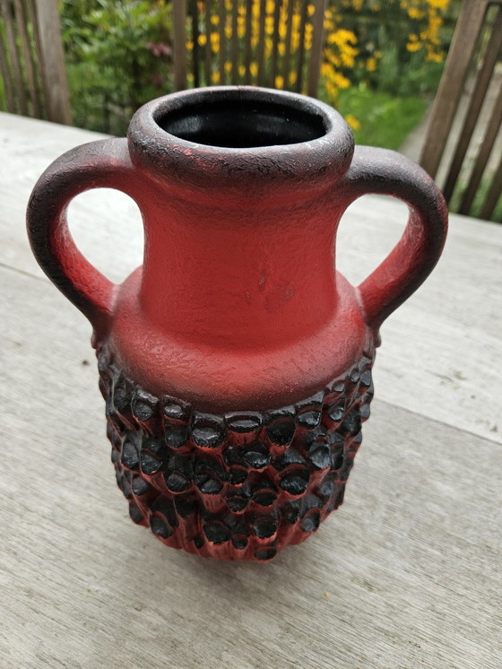 Image 1 of West Germany Vase Red Coral Finish Model 7586-25