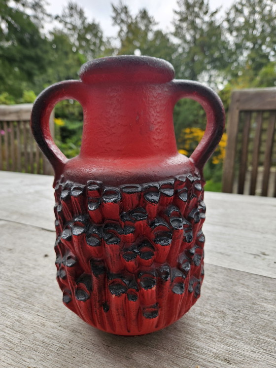 Image 1 of West Germany Vase Red Coral Finish Model 7586-25