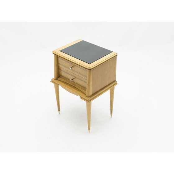 Image 1 of Coppia di comodini vintage in sicomoro, ottone di Suzanne Guiguichon, 1950