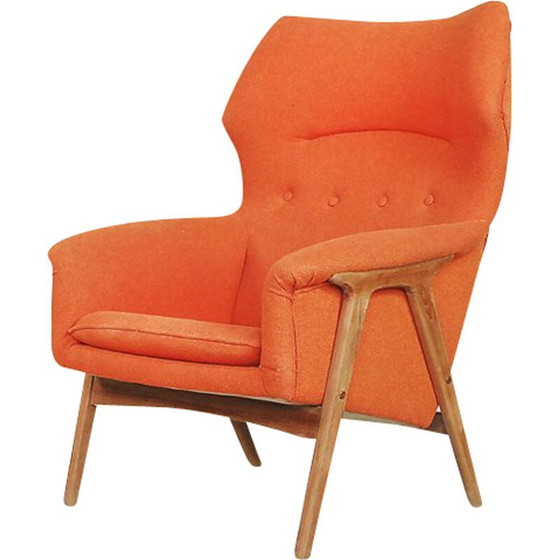 Image 1 of Vintage armchair for Bruksbo Nesjestranda in orange fabric and elmwood 1960