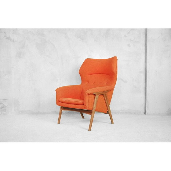 Image 1 of Vintage armchair for Bruksbo Nesjestranda in orange fabric and elmwood 1960
