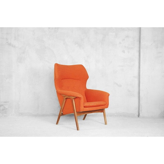 Image 1 of Vintage armchair for Bruksbo Nesjestranda in orange fabric and elmwood 1960