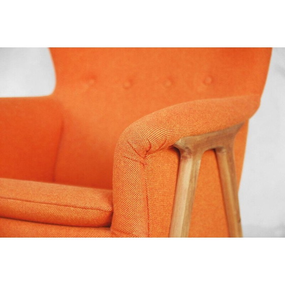 Image 1 of Vintage armchair for Bruksbo Nesjestranda in orange fabric and elmwood 1960