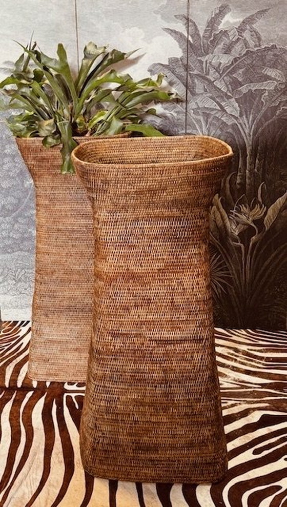 Image 1 of Set di 2 pilastri in rattan di canna e rattan della Birmania/Myanmar