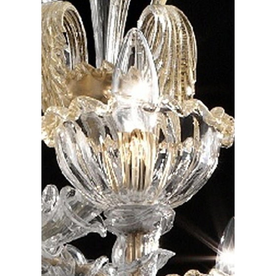 Image 1 of Contemporary Ca' Rezzonico Transparent And Gold Murano Glass Chandelier With Flowers And Leaves