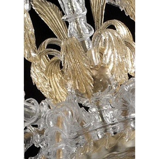 Image 1 of Contemporary Ca' Rezzonico Transparent And Gold Murano Glass Chandelier With Flowers And Leaves