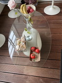 4 Tulip chairs with matching glass table and bottle holder