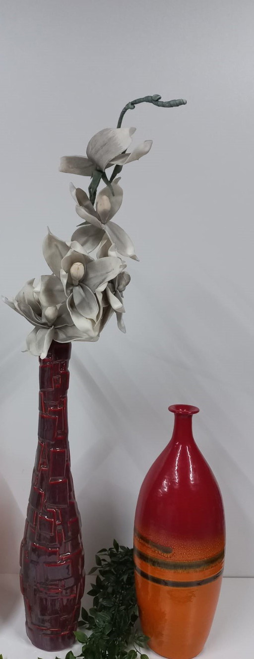 Abstract Tall Ceramic (Wine) Red Brown Flower Vase