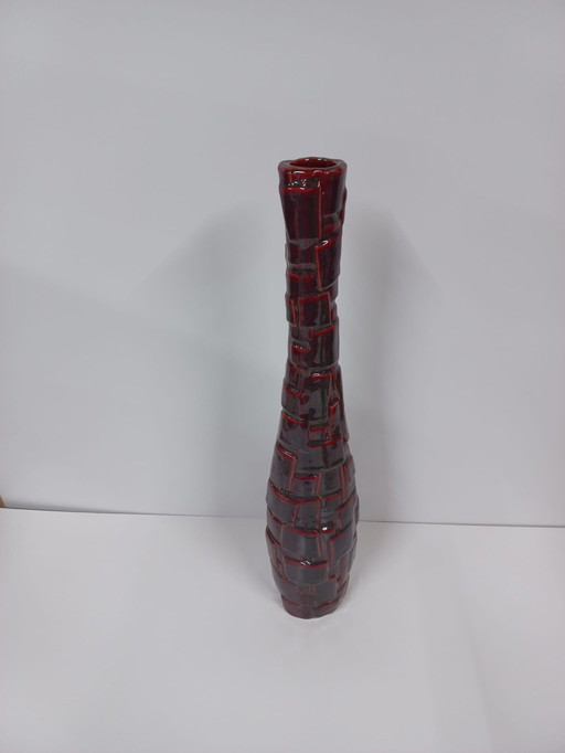 Abstract Tall Ceramic (Wine) Red Brown Flower Vase