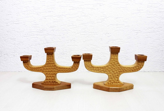 Image 1 of Pair of Anthroposophical Candlesticks in Wood, 1950s