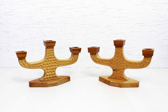 Image 1 of Pair of Anthroposophical Candlesticks in Wood, 1950s